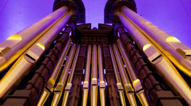 O órgão do Tabernáculo no Tabernáculo de Salt Lake em 20 de maio de 2025, antes de uma extensa obra de reforma