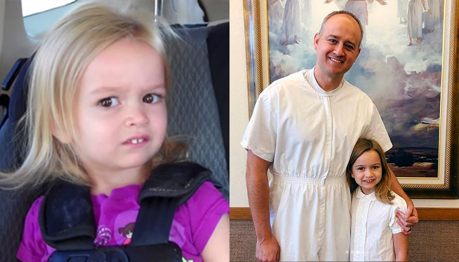 Chloe, a menininha famosa por seus memes no mundo todo, foi batizada na Igreja